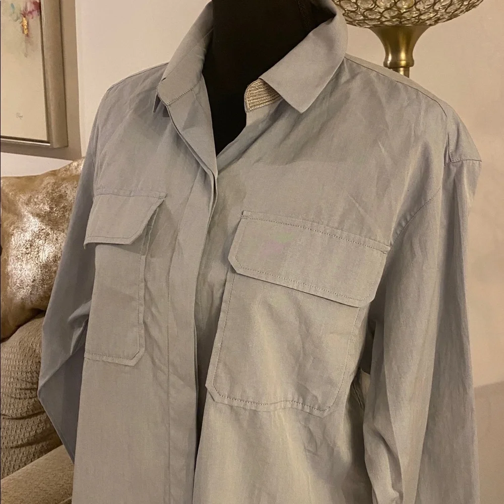Lafayette 148 New York Sky grey Shirt size S - Picture 3 of 5
